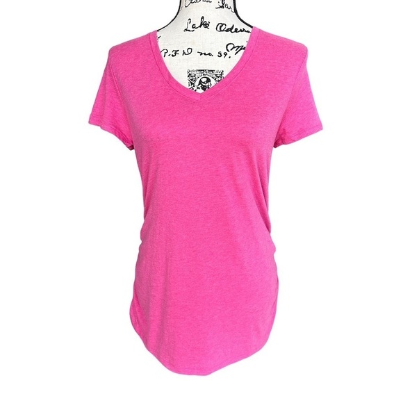 Isabel Maternity Pink V-Neck Short Sleeve Top with Ruched Sides Size S - Picture 1 of 5